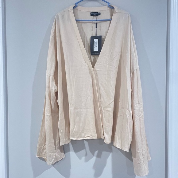 Pretty Little Thing Linen Plunge Blouse Skirt Co-ord Matching Set Plus Size 26W - Picture 3 of 7